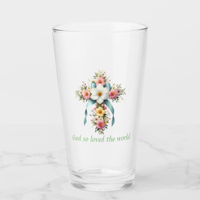 Verre Croix de Pâques/Printemps colorée (Devant)
