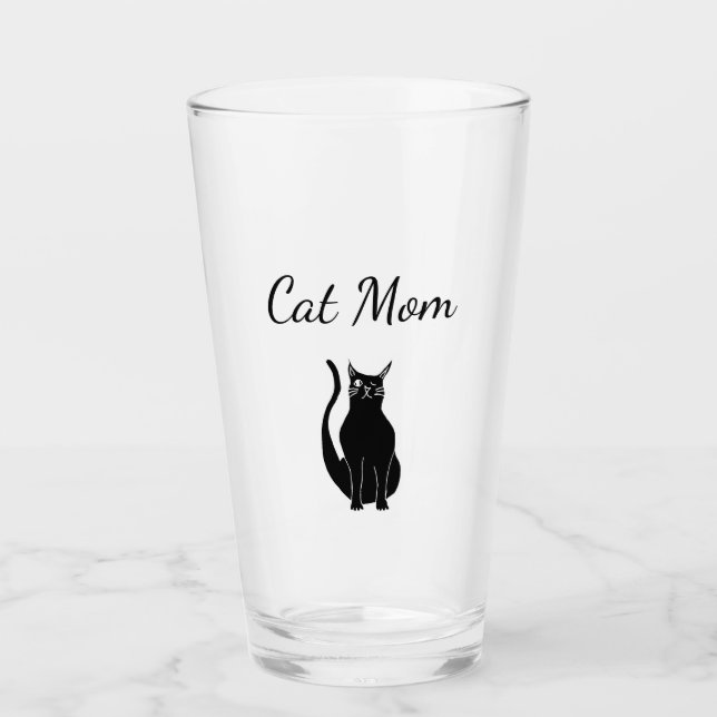 Verre Cute Black Cat Maman Cartoon Fête des Mères (Devant)