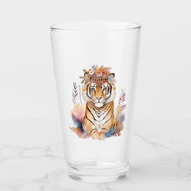 Verre Cute boho watercolor hippie tiger design (Devant)