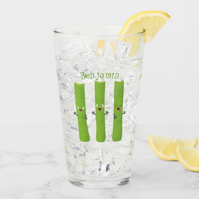 Verre Cute céleri bâtons trio caricature légumes (Dos glace)