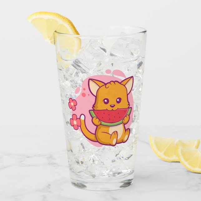 Verre Cute Chat Manger Watermelon | Kawaii (Devant glace)
