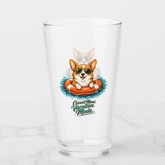 Verre Cute Corgi "Vacation Mode" Summer Design (Devant)