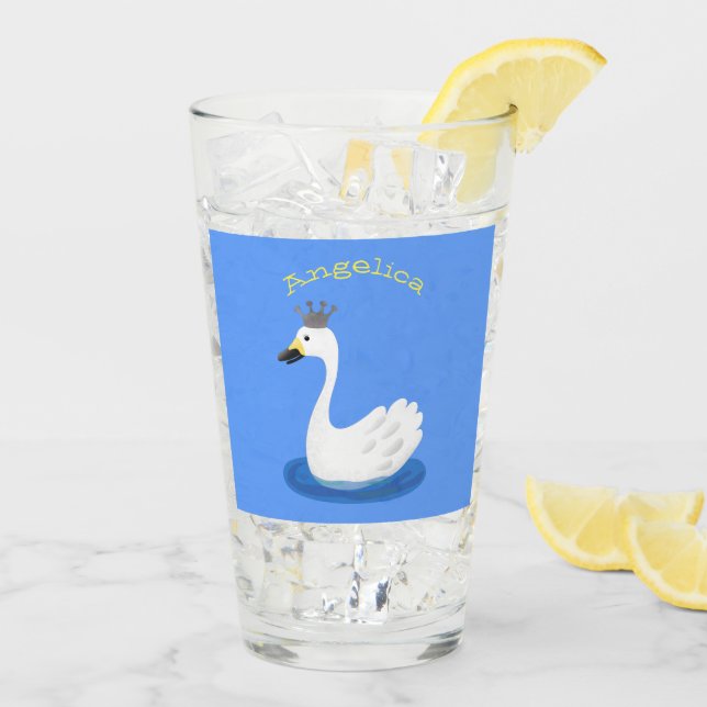 Verre Cute cygne blanc avec dessin de la couronne (Dos glace)