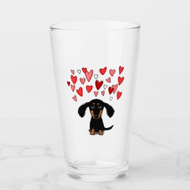 Verre Cute Dachshund avec les Coeurs de Saint Valentin | (Devant)
