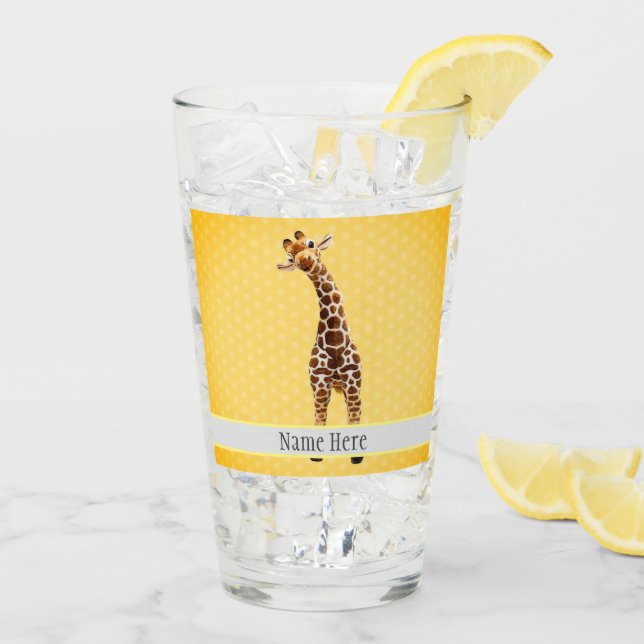 Verre Cute Giraffe Safari Animal Jungle Nom Jaune Enfant (Dos glace)