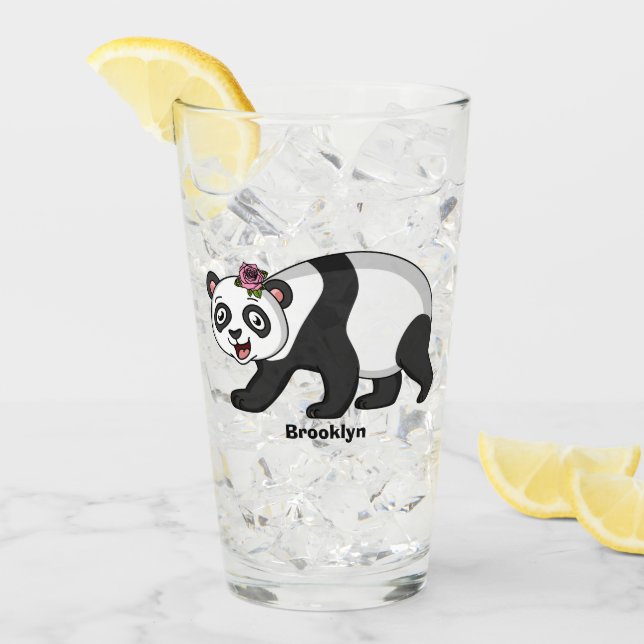 Verre Cute happy panda bear with flower cartoon (Devant glace)