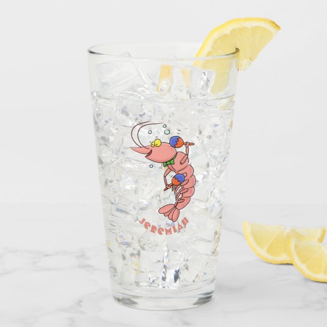 Verre Cute happy shrimp, dessin animé de crevettes (Dos glace)