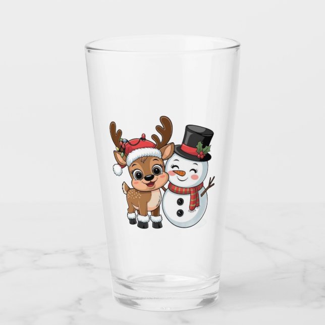 Verre Cute Holiday Reindeer & Snowman (Devant)