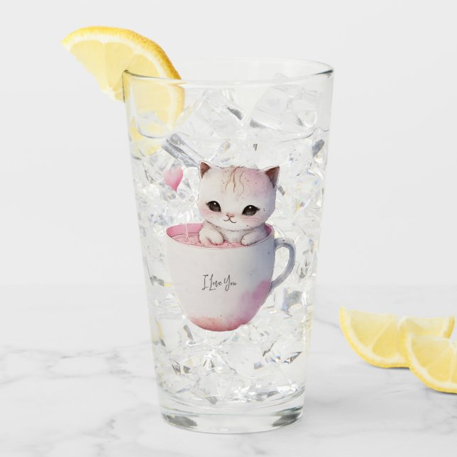 Verre Cute Kitten avec Coeur de Balloon (Devant glace)