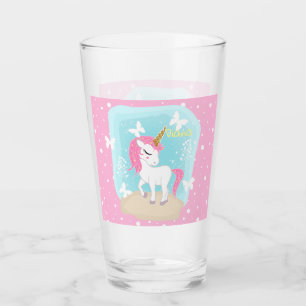Verre Cute licorne aux papillons.