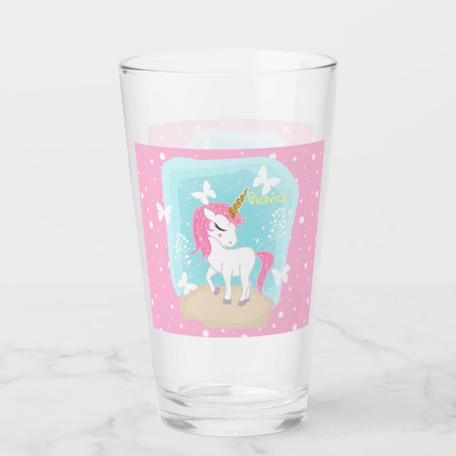 Verre Cute licorne aux papillons. (Devant)