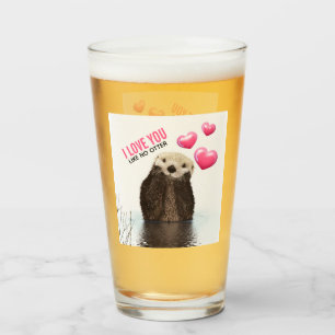 Verre Cute Otter avec Coeurs roses Vous aimez jouer