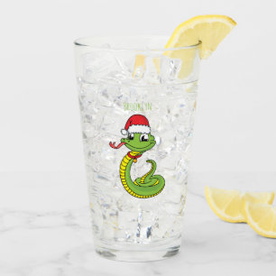 Verre Cute serpent vert avec chapeau santa dessin animé