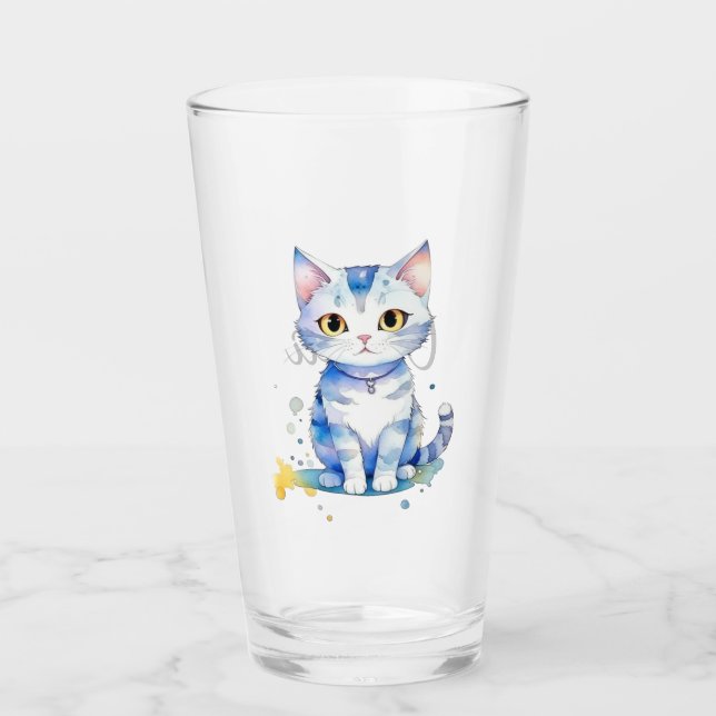 Verre Cute watercolor cat (chaton) design (Devant)