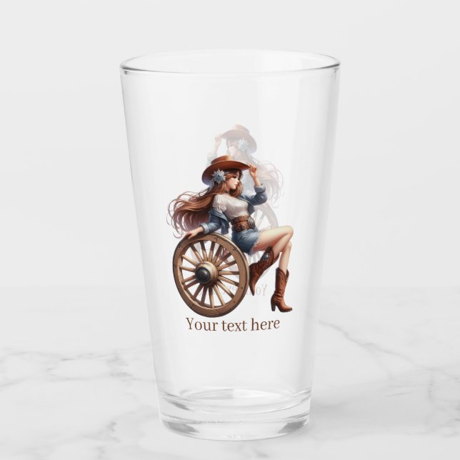 Verre Cute Western Cowgirl ajouter du texte (Devant)