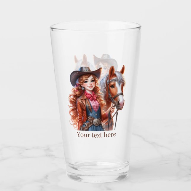 Verre Cute Western Cowgirl ajouter du texte (Devant)