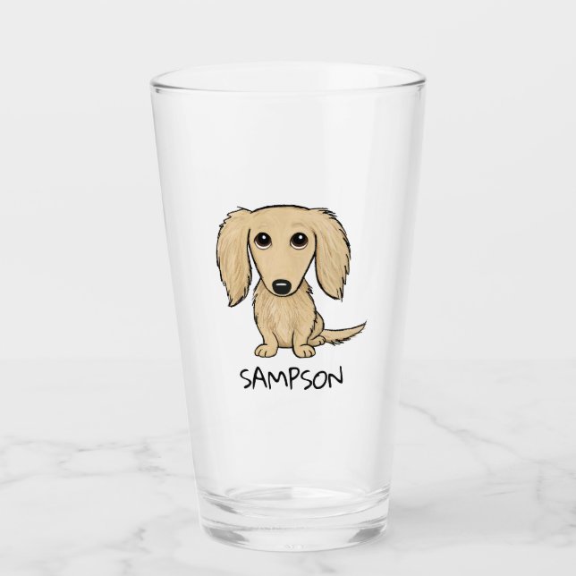Verre Dachshund à crème à poils longs | Chien mignon per (Devant)