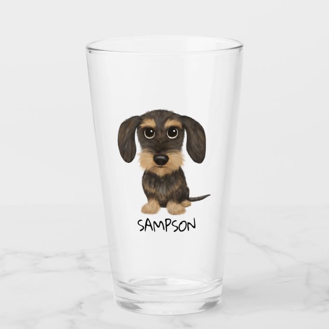 Verre Dachshund À poils durs| Teckel de chien en caricat (Devant)