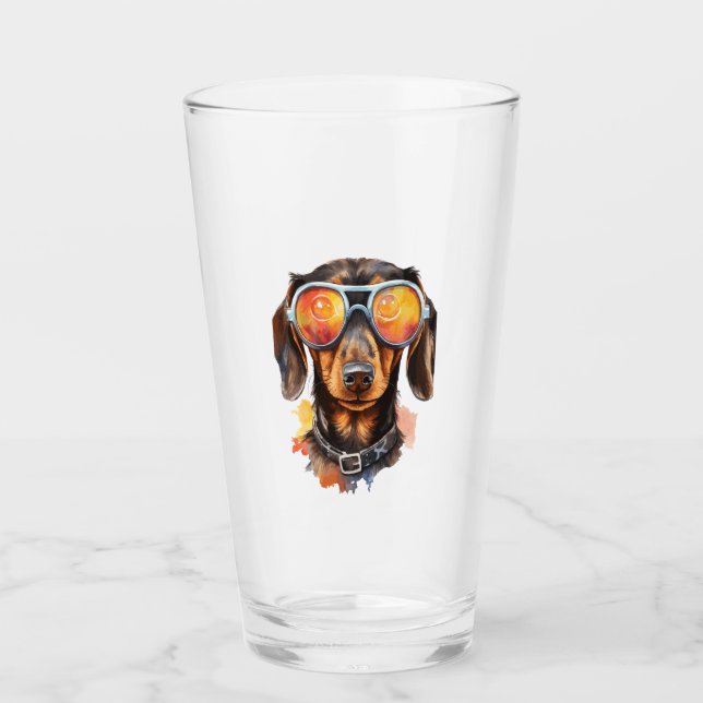 Verre Dachshund avec des lunettes de soleil  (Devant)