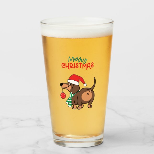 Verre Dachshund Chien mignonne Joyeux Noël (Devant (rempli))