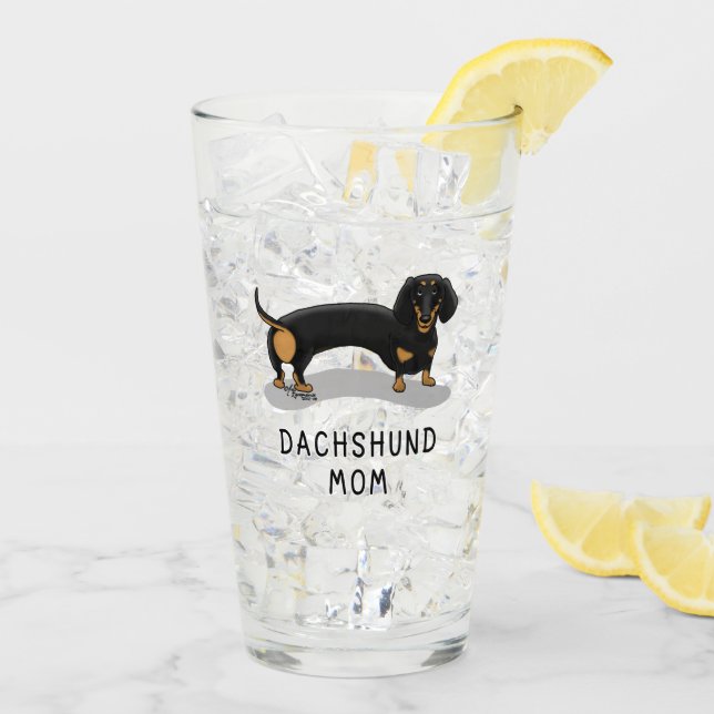 Verre Dachshund Maman (S noir & tan) Mignonne maman chie (Dos glace)