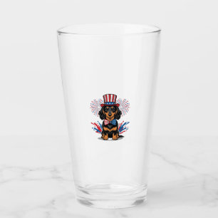 Verre Dachshund patriotique feux d'artifice art vectorie
