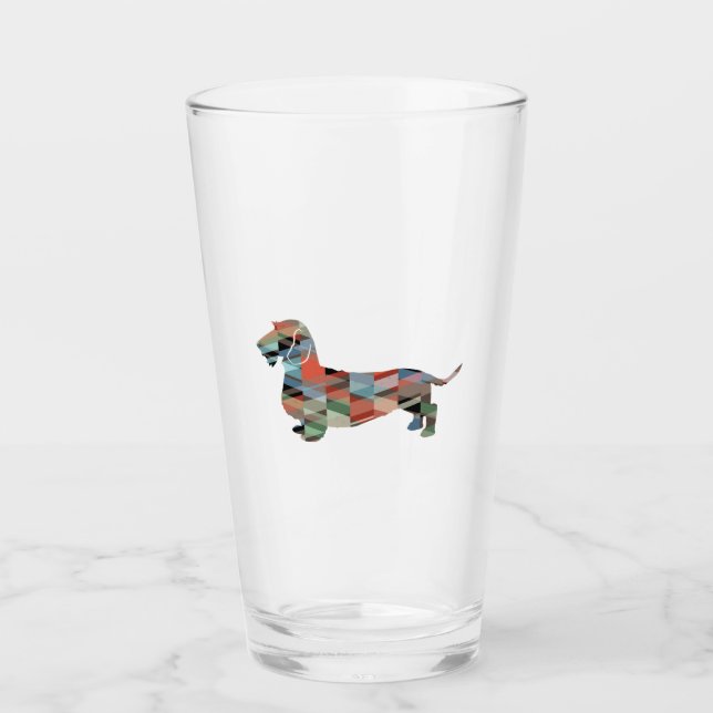Verre Dachshund Revêtu Géo Silhouette Plaid (Devant)