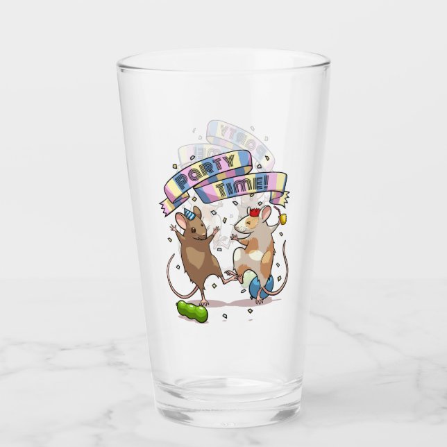 Verre Dancing Mice Fête Horaire Bannière Confetti & Ball (Devant)