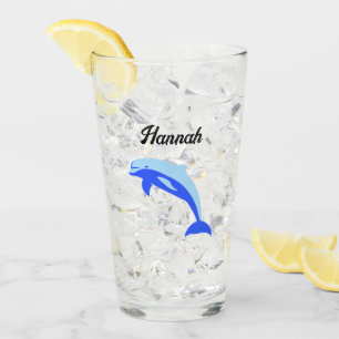 Verre Dauphin bleu heureux, dessin animé tropical océani
