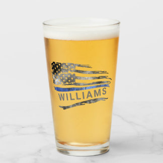 Verre de bière Edgy Blue mince Line avec nom