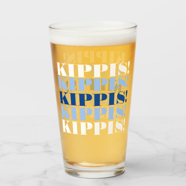 Verre de bière Kippis bleu et blanc (Devant (rempli))