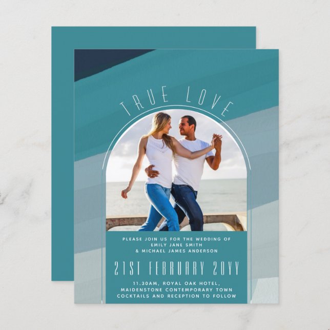 Verre de mer moderne Océan Peacock Bleu Mariage Tu (Devant / Derrière)