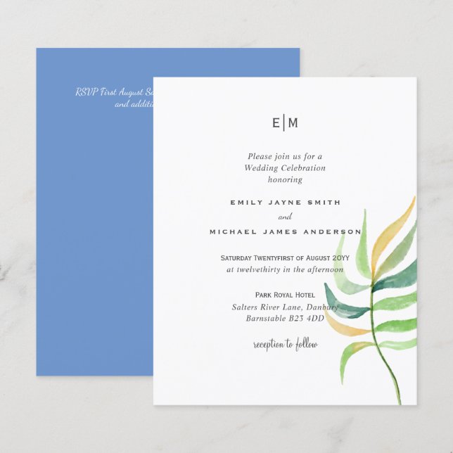 Verre de mer Vert Bleu Mariage de feuille tropical (Devant / Derrière)
