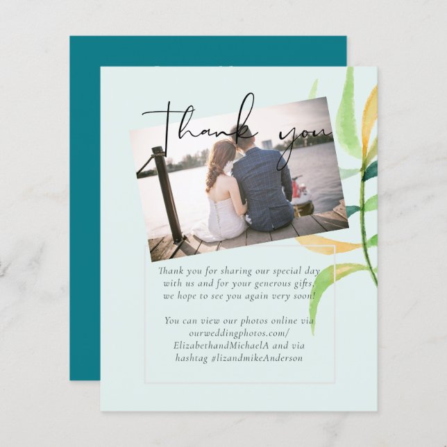 Verre de mer Vert Bleu Mariage de feuille tropical (Devant / Derrière)