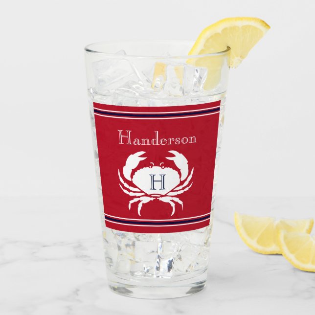 Verre de navigation Crab Rouge Blanc Monogrammé (Dos glace)