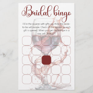 Verre de vin rouge Fête des mariées jeu de bingo