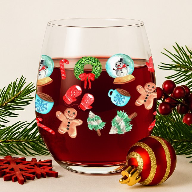 Verre de vin sans pierre festin (Festive Holiday Stemless Wine Glass)