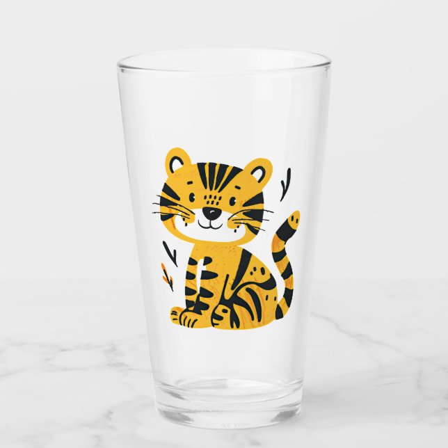 Verre Décor de tigre de caricature mignon (Devant)