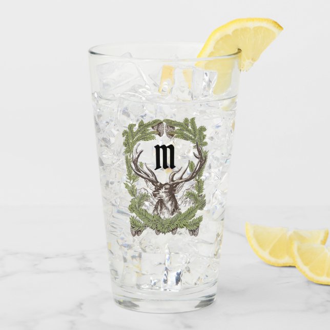 Verre Deer Buck Pine Garland Monogram Man Cave Lodge (Dos glace)