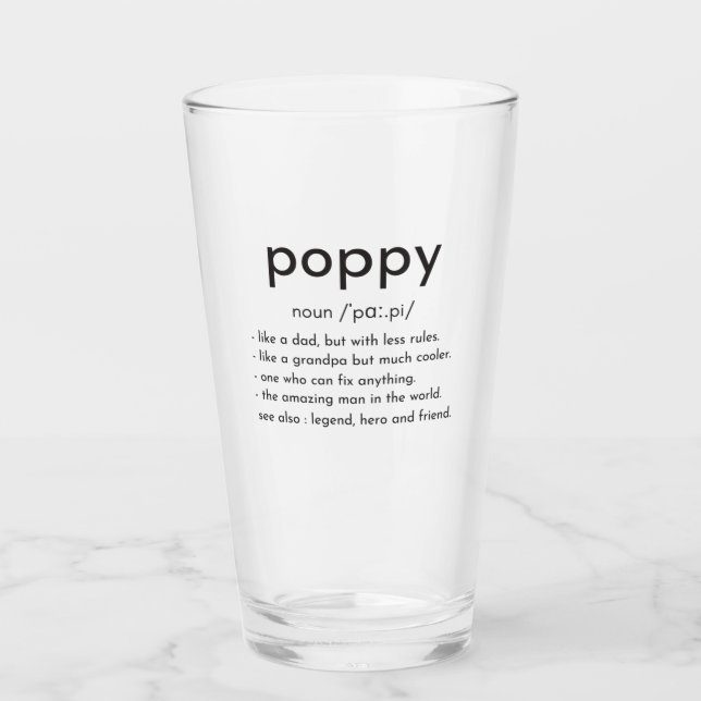 Verre Définition de Poppy drôle grand-père Fête des père (Devant)