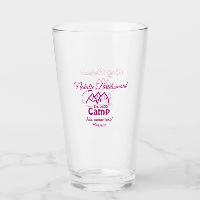 Verre Demoiselle d'honneur de camp rose ajouter nom date (Devant)