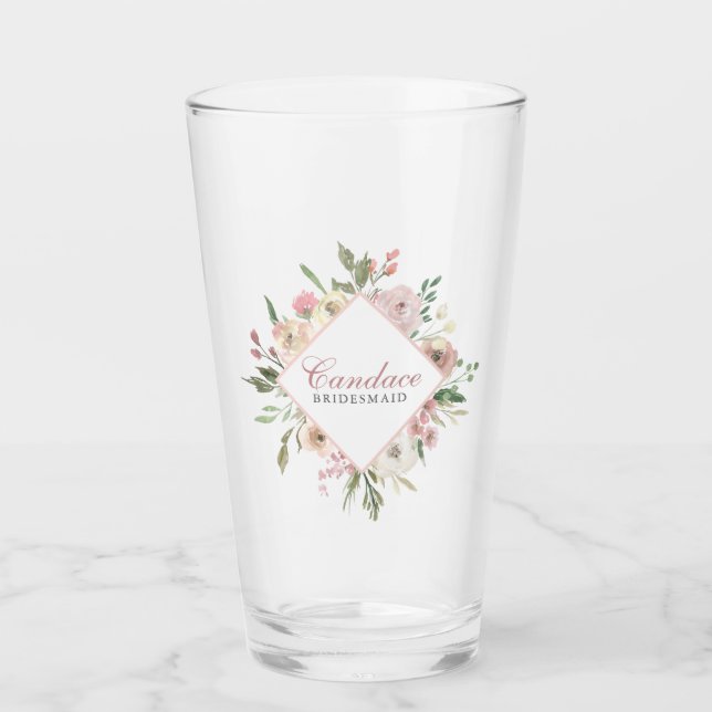 Verre Demoiselle d'honneur élégante fleurs rose personna (Devant)