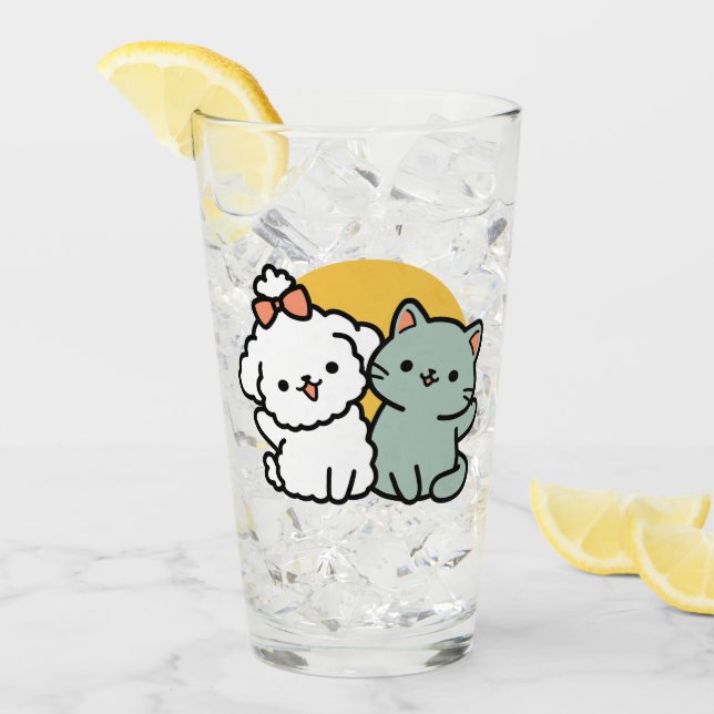 Verre Des amis vrais pour toujours | Cute Cat & Chien Du (Devant glace)
