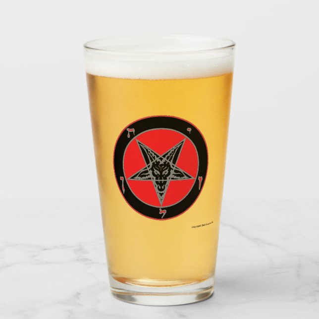 Verre Design Baphomet rouge, noir et gris (Devant (rempli))