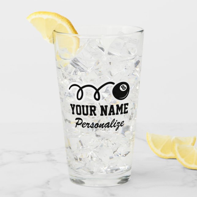 Verre Dessin à huit balles personnalisé nom billard cade (Devant glace)