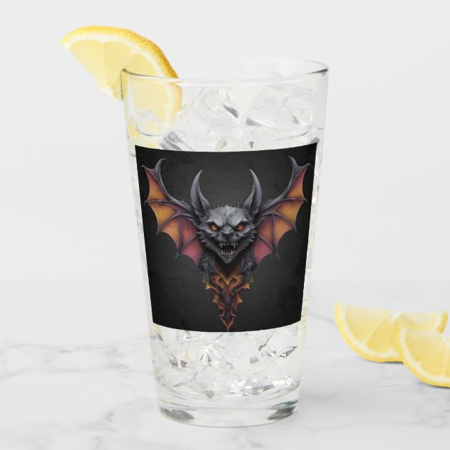 Verre Dessin à l'encre de chauve-souris effrayant, (Devant glace)