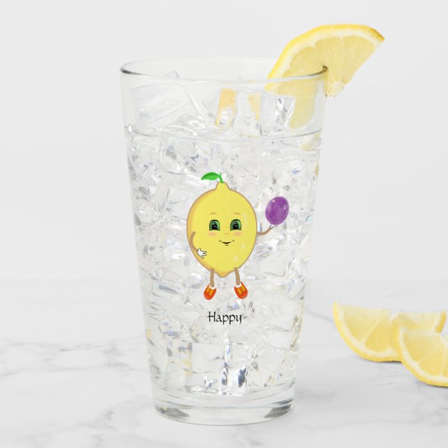 Verre Dessin animé de citron heureux mignon (Dos glace)