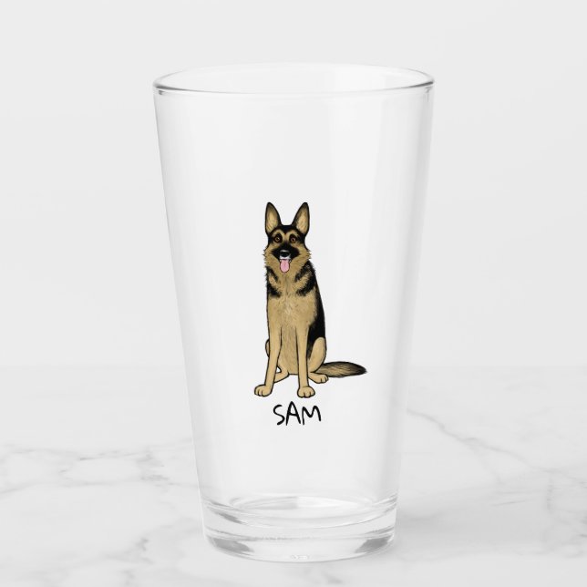 Verre Dessin de chien berger allemand GSD personnalisé (Devant)