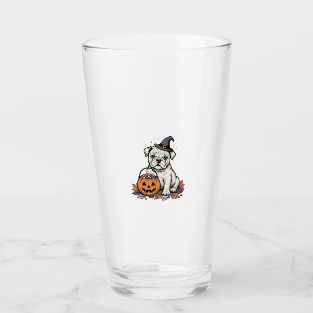 Verre Dessin de citrouille de bouledogue Halloween gravé (Devant)