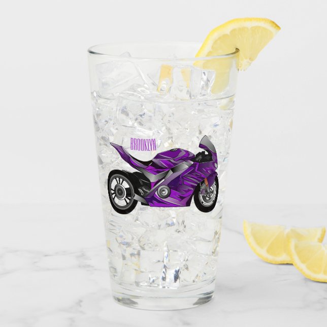 Verre Dessin de moto de sport violet (Dos glace)